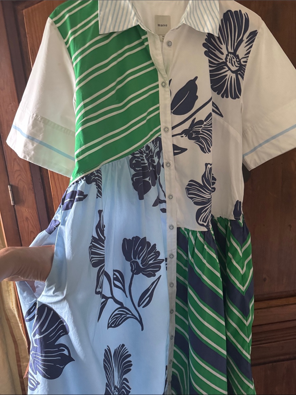 EUC MAEVE ANTHROPOLOGIE BEATRIX MIXED PRINT BUTTON DOWN DRESS. SIZE S PETITE. - Picture 6 of 16